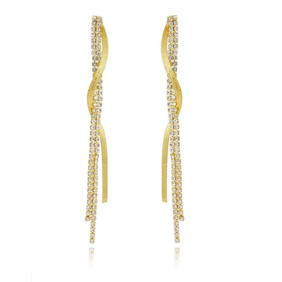 Gold-Plated Stones Studded Contemporary Tasselled Drop Earrings