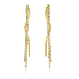 Gold-Plated Stones Studded Contemporary Tasselled Drop Earrings
