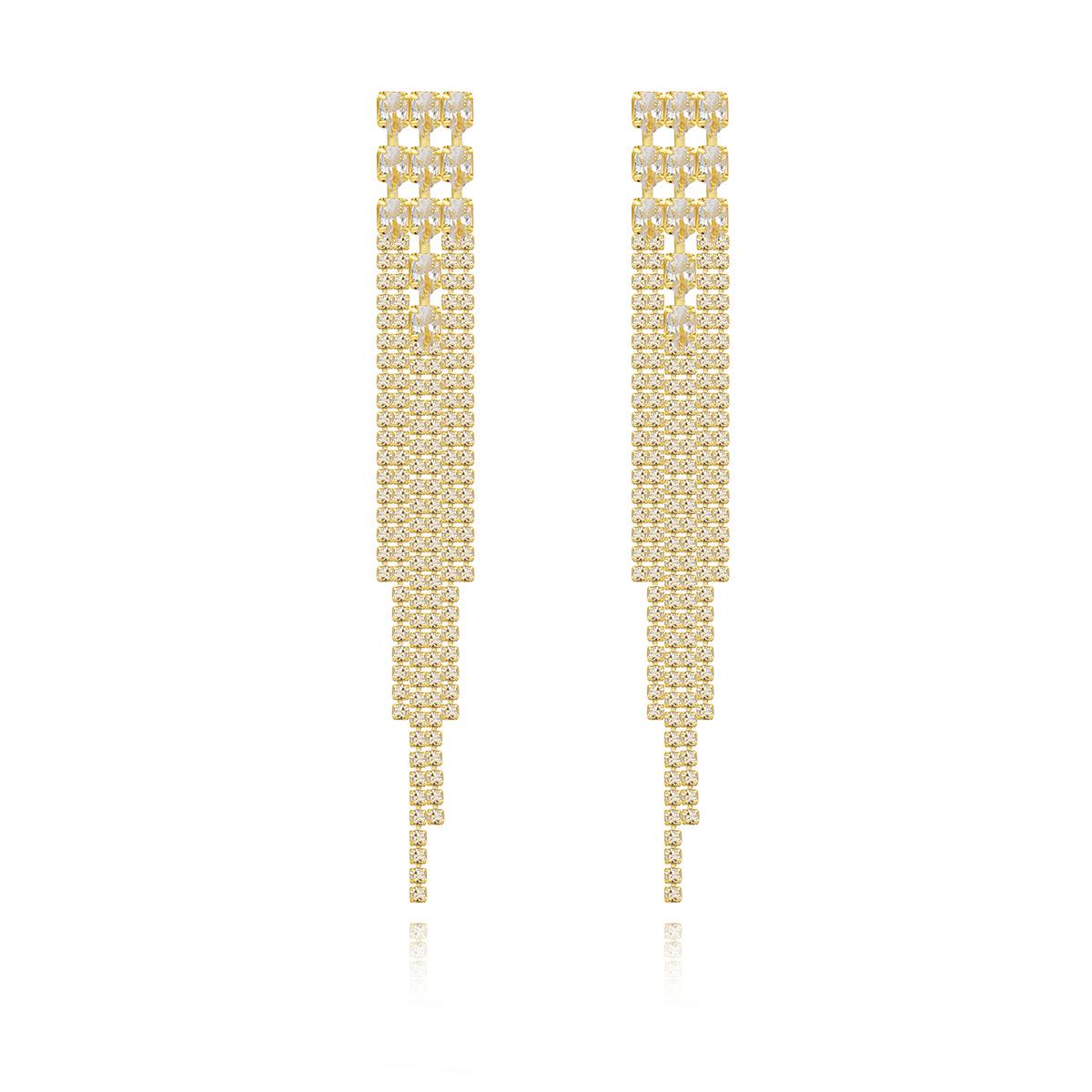 Gold-Plated Stones Studded Contemporary Tasselled Drop Earrings