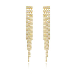 Gold-Plated Stones Studded Contemporary Tasselled Drop Earrings
