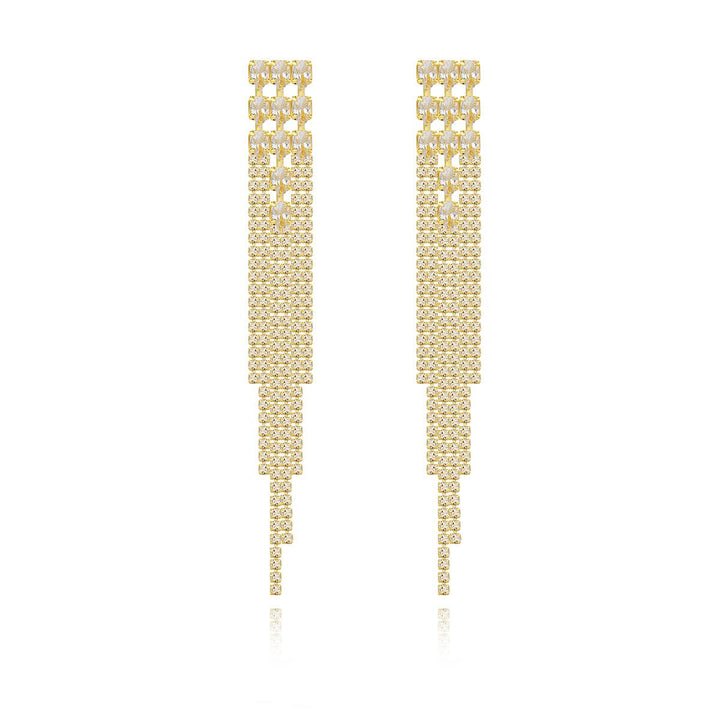 Gold-Plated Stones Studded Contemporary Tasselled Drop Earrings