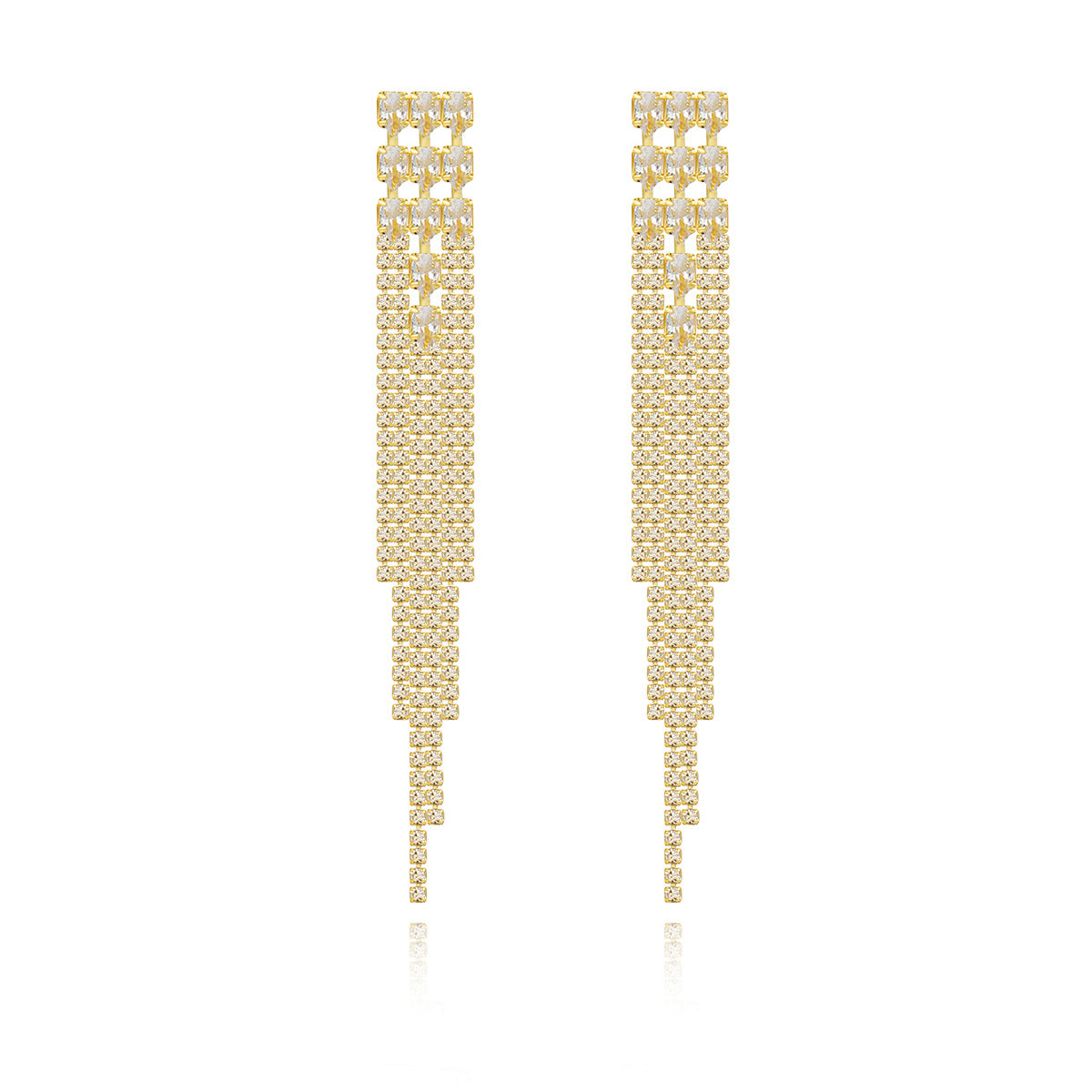Gold-Plated Stones Studded Contemporary Tasselled Drop Earrings
