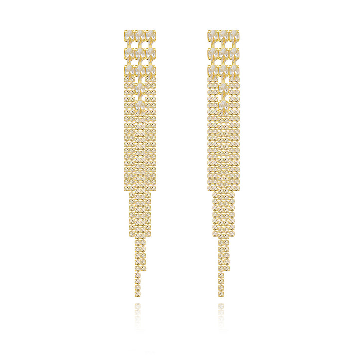 Gold-Plated Stones Studded Contemporary Tasselled Drop Earrings