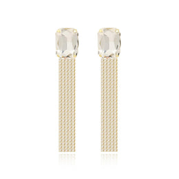 Gold Plated Artificial Studded Contemporary Tasselled Drop Earrings