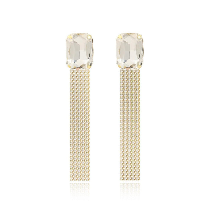 Gold Plated Artificial Studded Contemporary Tasselled Drop Earrings