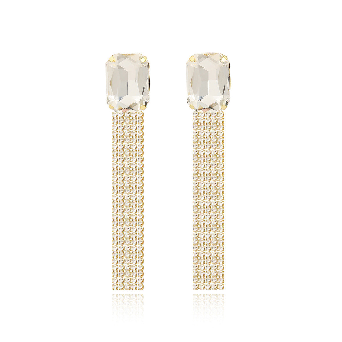 Gold Plated Artificial Studded Contemporary Tasselled Drop Earrings