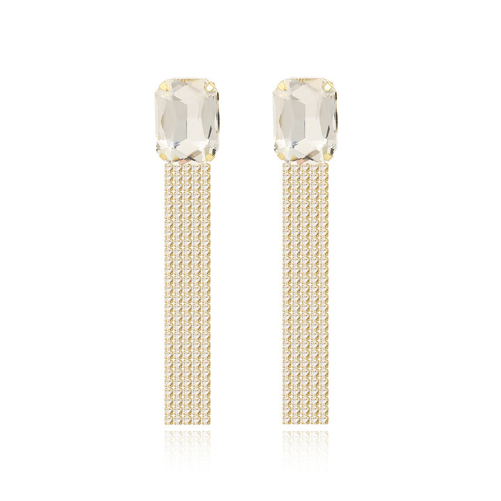 Gold Plated Artificial Studded Contemporary Tasselled Drop Earrings