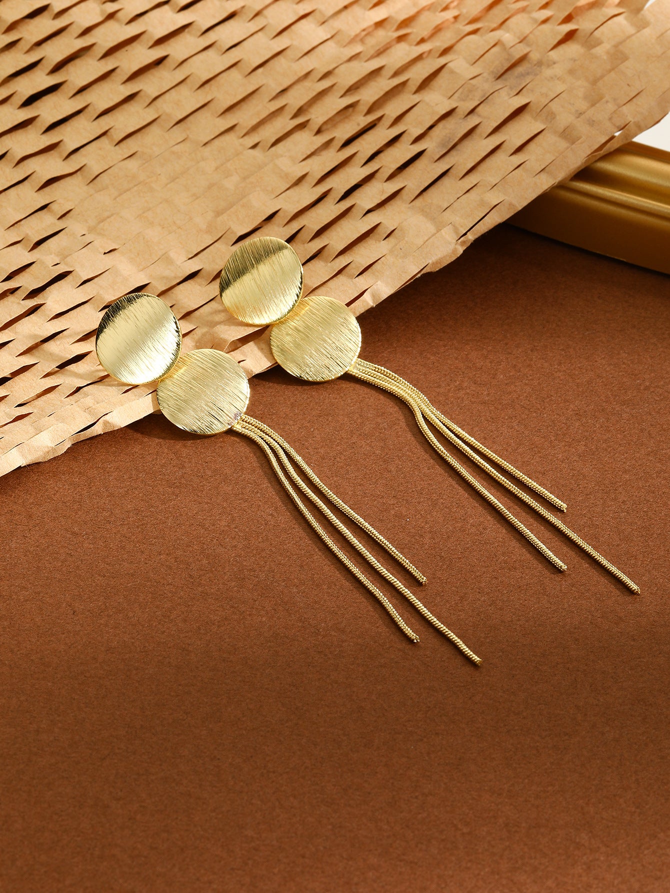 Gold-Plated Circular Shaped Drop Earrings