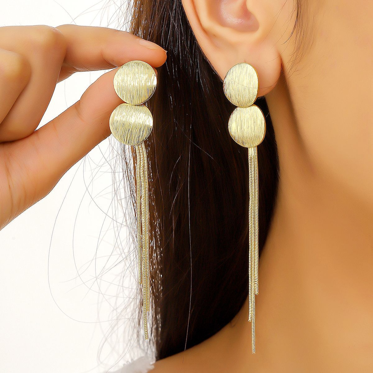 Gold-Plated Circular Shaped Drop Earrings