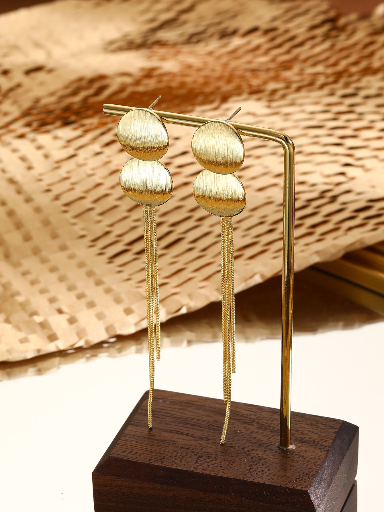 Gold-Plated Circular Shaped Drop Earrings