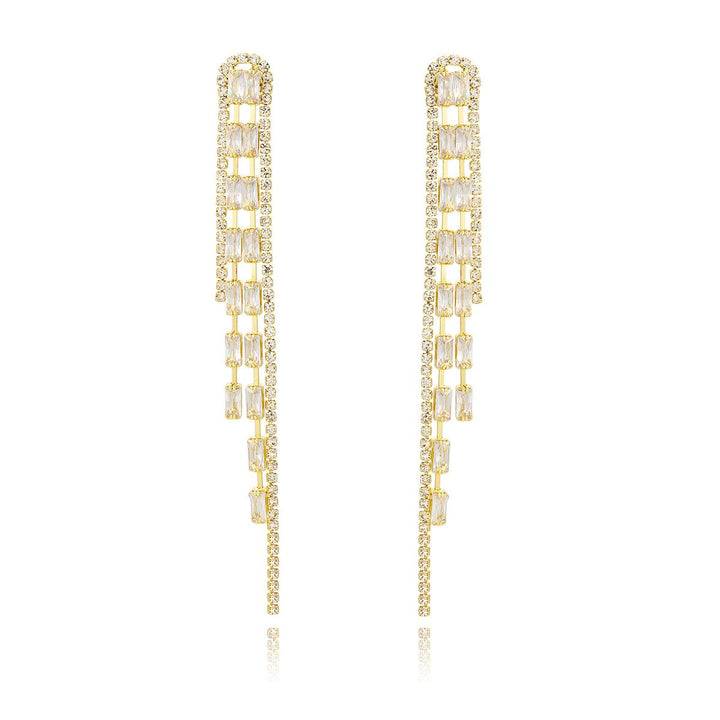 Gold Plated Artificial Stones Studded Contemporary Drop Earrings
