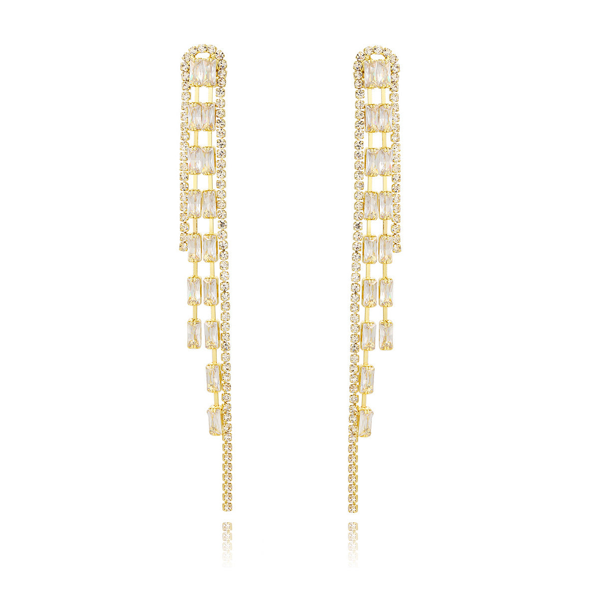 Gold Plated Artificial Stones Studded Contemporary Drop Earrings