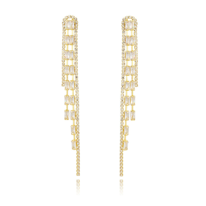 Gold Plated Artificial Stones Studded Contemporary Drop Earrings