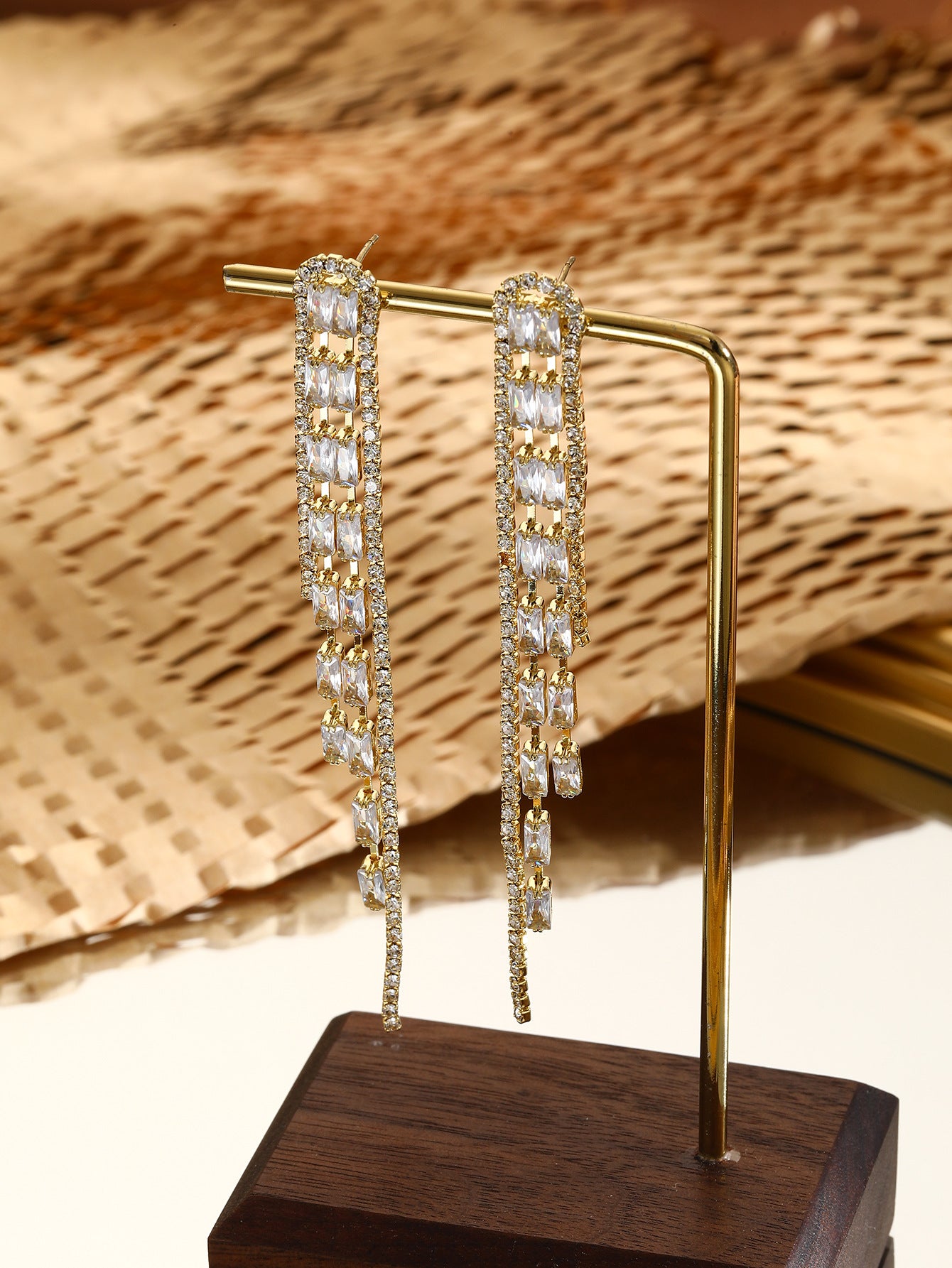 Gold Plated Artificial Stones Studded Contemporary Drop Earrings