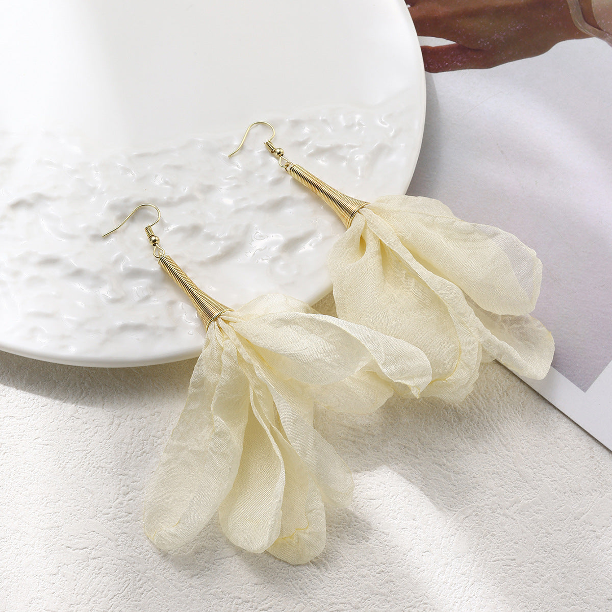 Gold-Plated Feather Shaped Drop Earrings