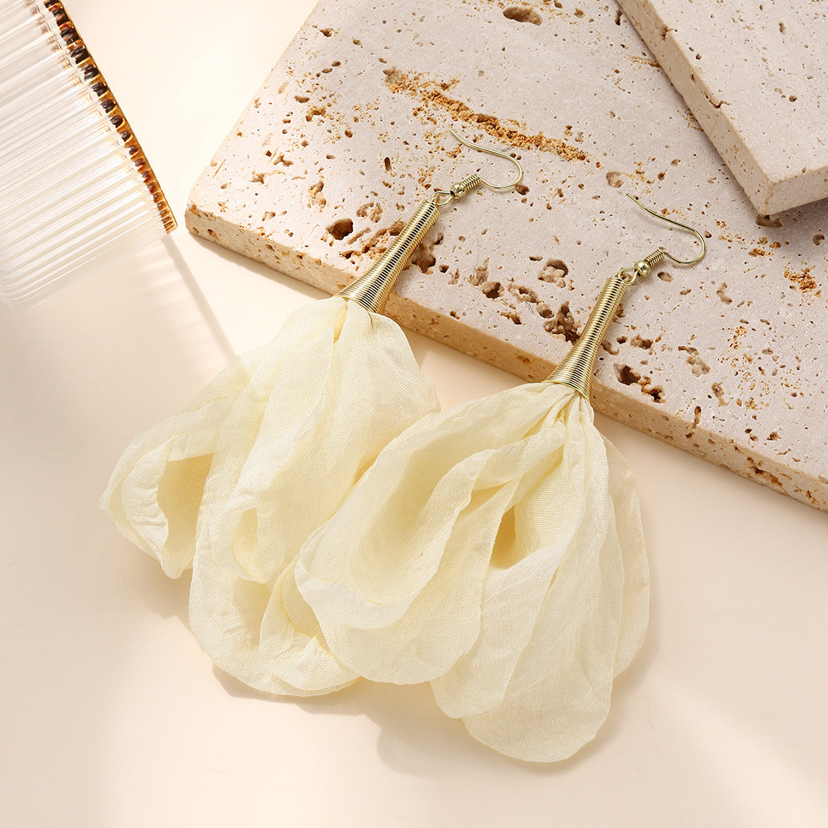 Gold-Plated Feather Shaped Drop Earrings