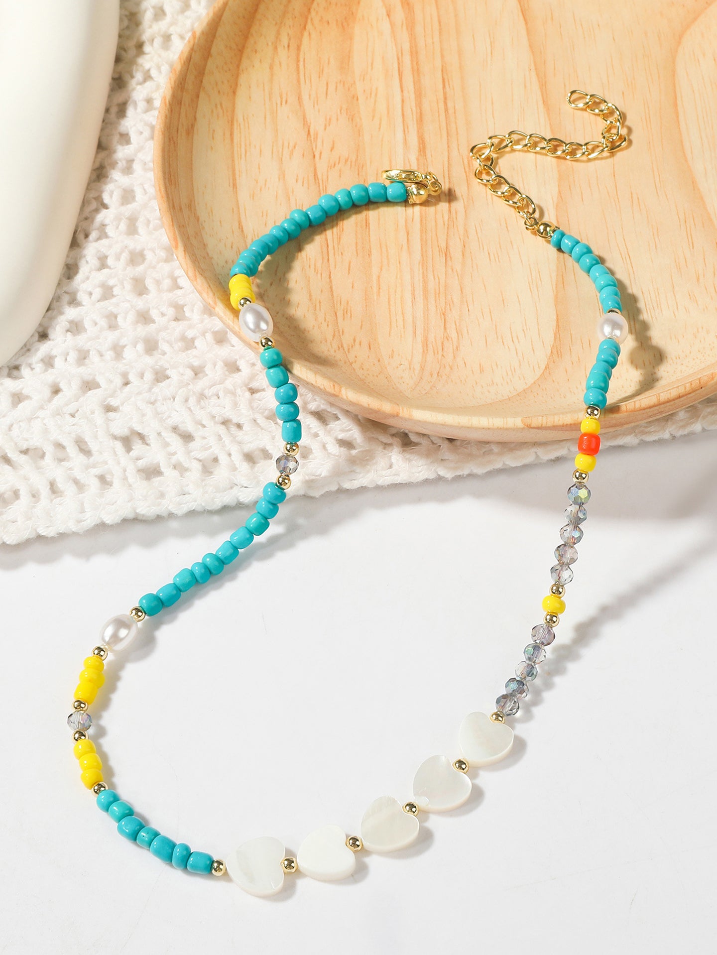 Gold-Plated Enamelled Beaded Statement Necklace