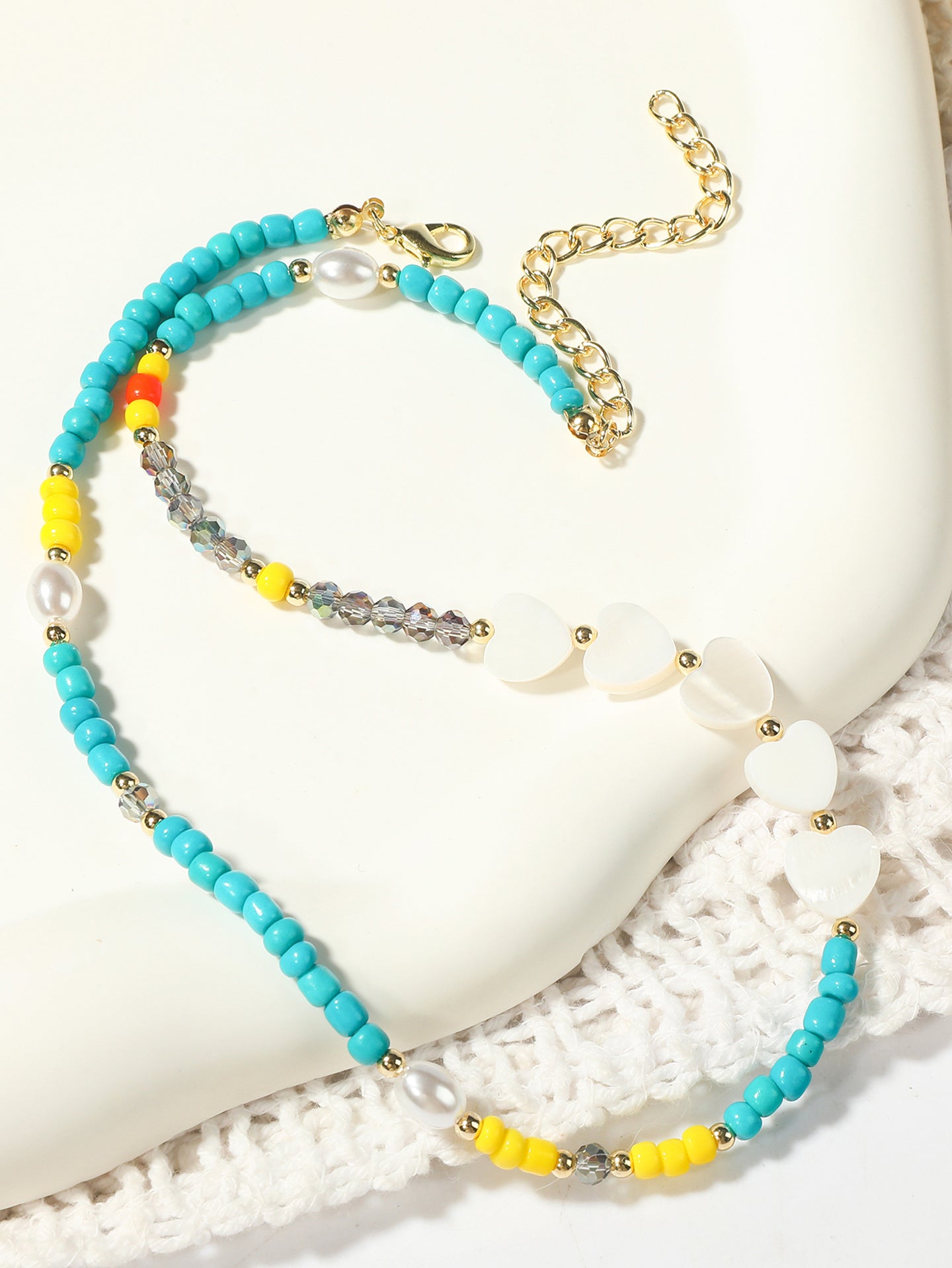 Gold-Plated Enamelled Beaded Statement Necklace