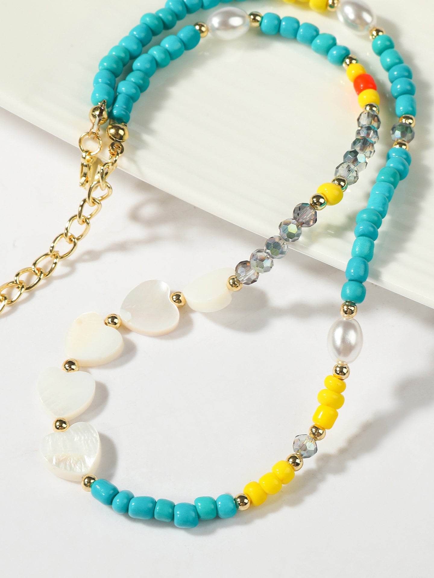 Gold-Plated Enamelled Beaded Statement Necklace