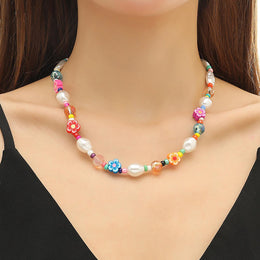 Gold-Plated Enamelled Beaded Statement Necklace