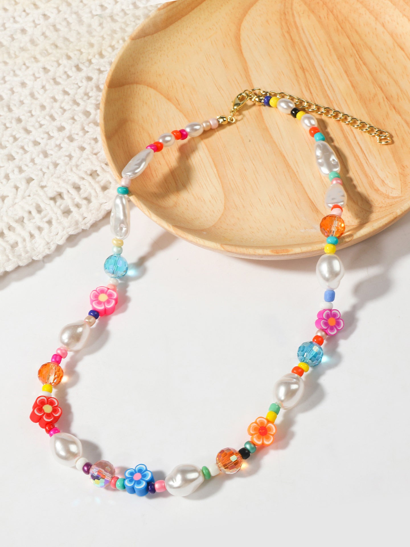 Gold-Plated Enamelled Beaded Statement Necklace