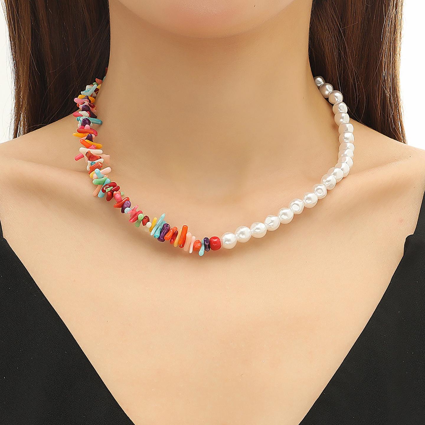 Gold-Plated Beaded Enamelled Statement Necklace