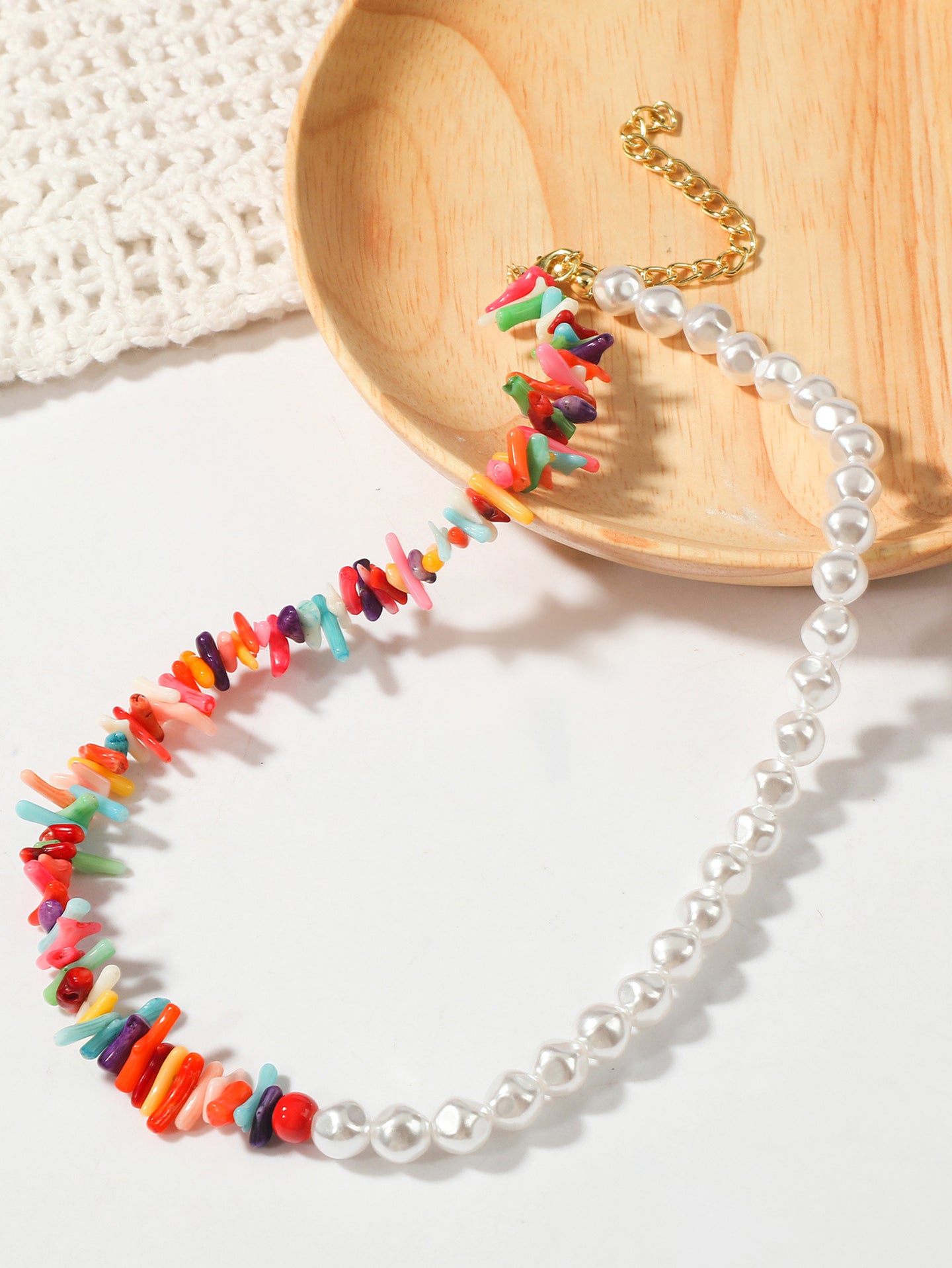 Gold-Plated Beaded Enamelled Statement Necklace