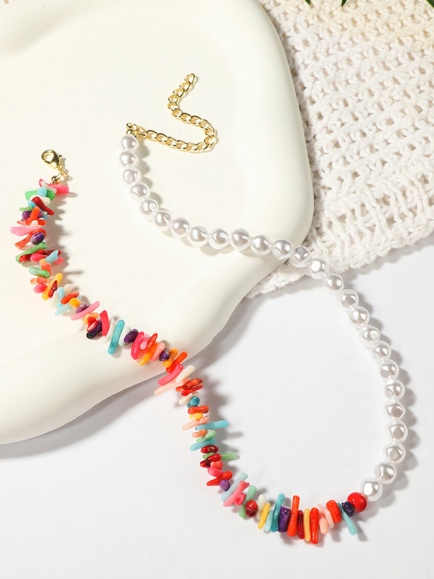 Gold-Plated Beaded Enamelled Statement Necklace