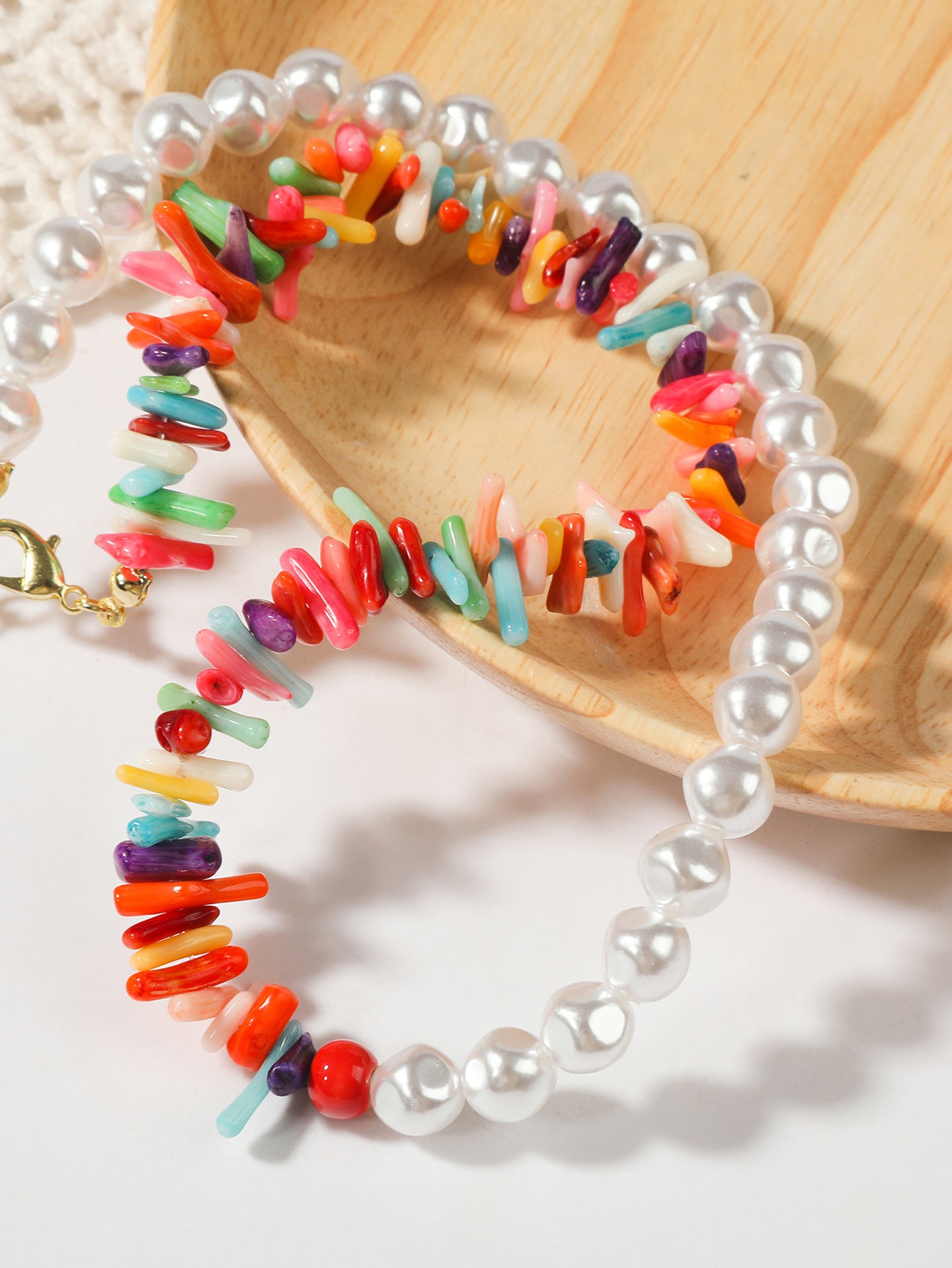 Gold-Plated Beaded Enamelled Statement Necklace