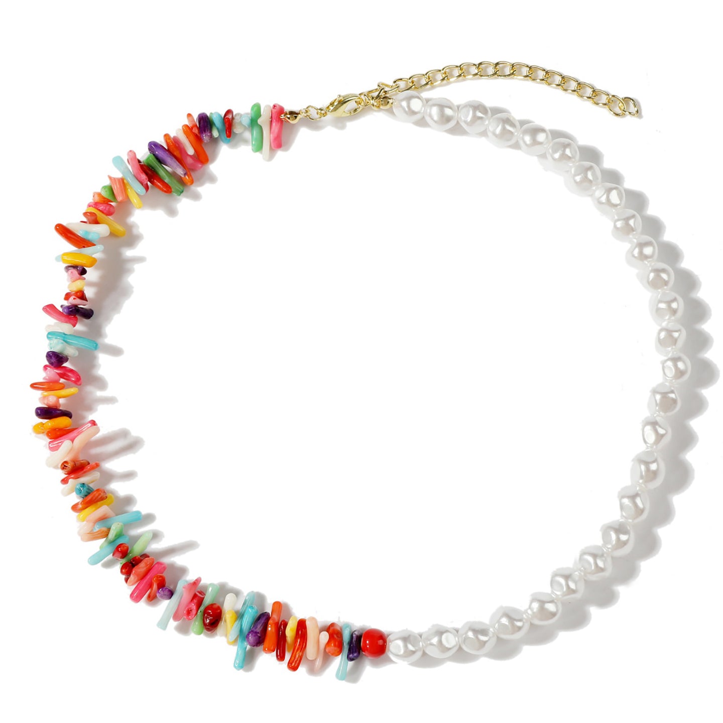 Gold-Plated Beaded Enamelled Statement Necklace