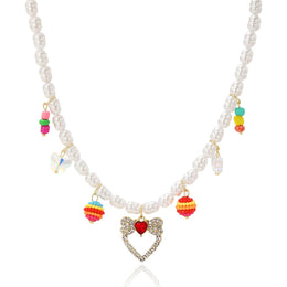 Gold-Plated Artificial Beads Studded Necklace