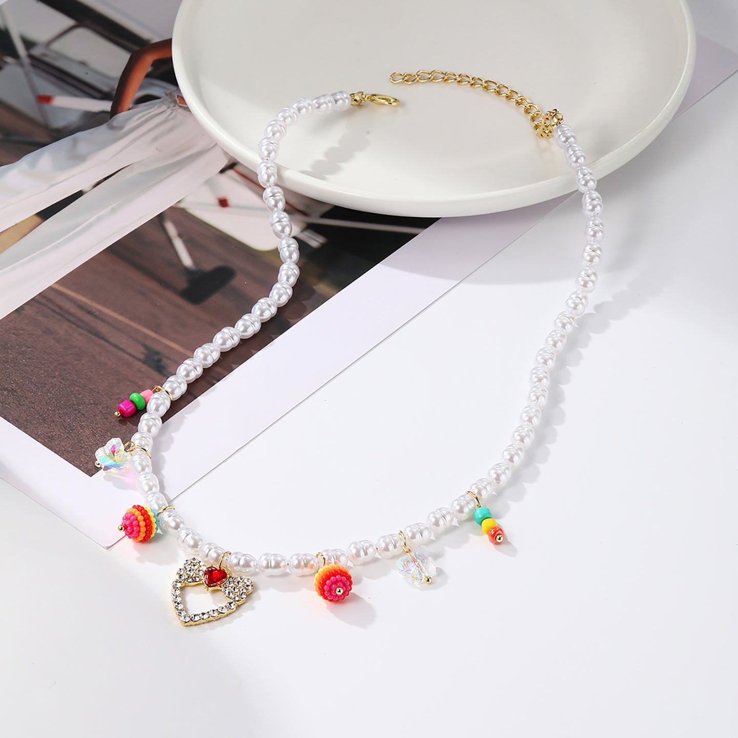 Gold-Plated Artificial Beads Studded Necklace