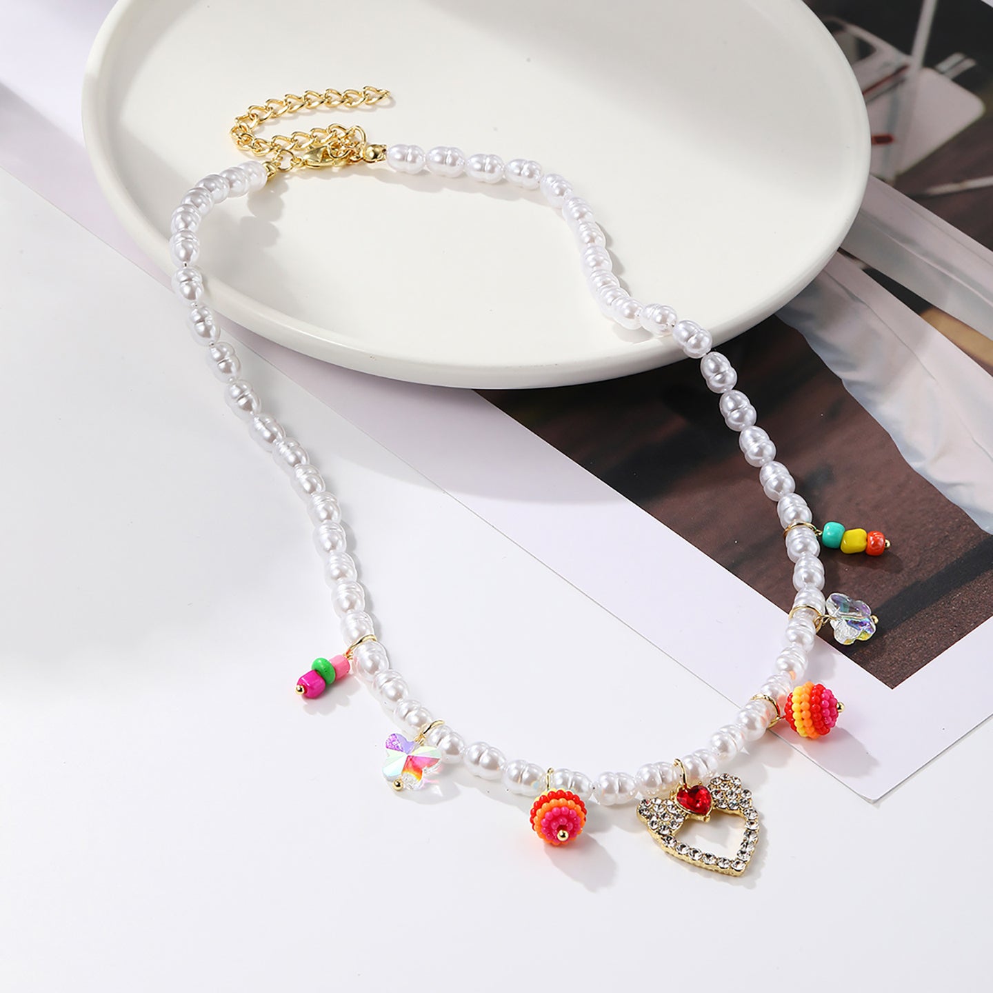 Gold-Plated Artificial Beads Studded Necklace