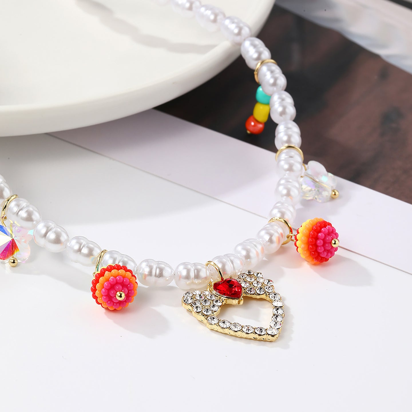 Gold-Plated Artificial Beads Studded Necklace
