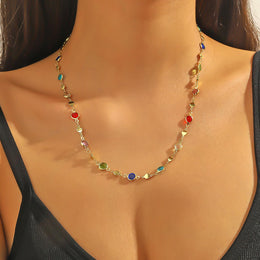 Blue & Red Gold-Plated Artificial Beads Beaded Enamelled Chain