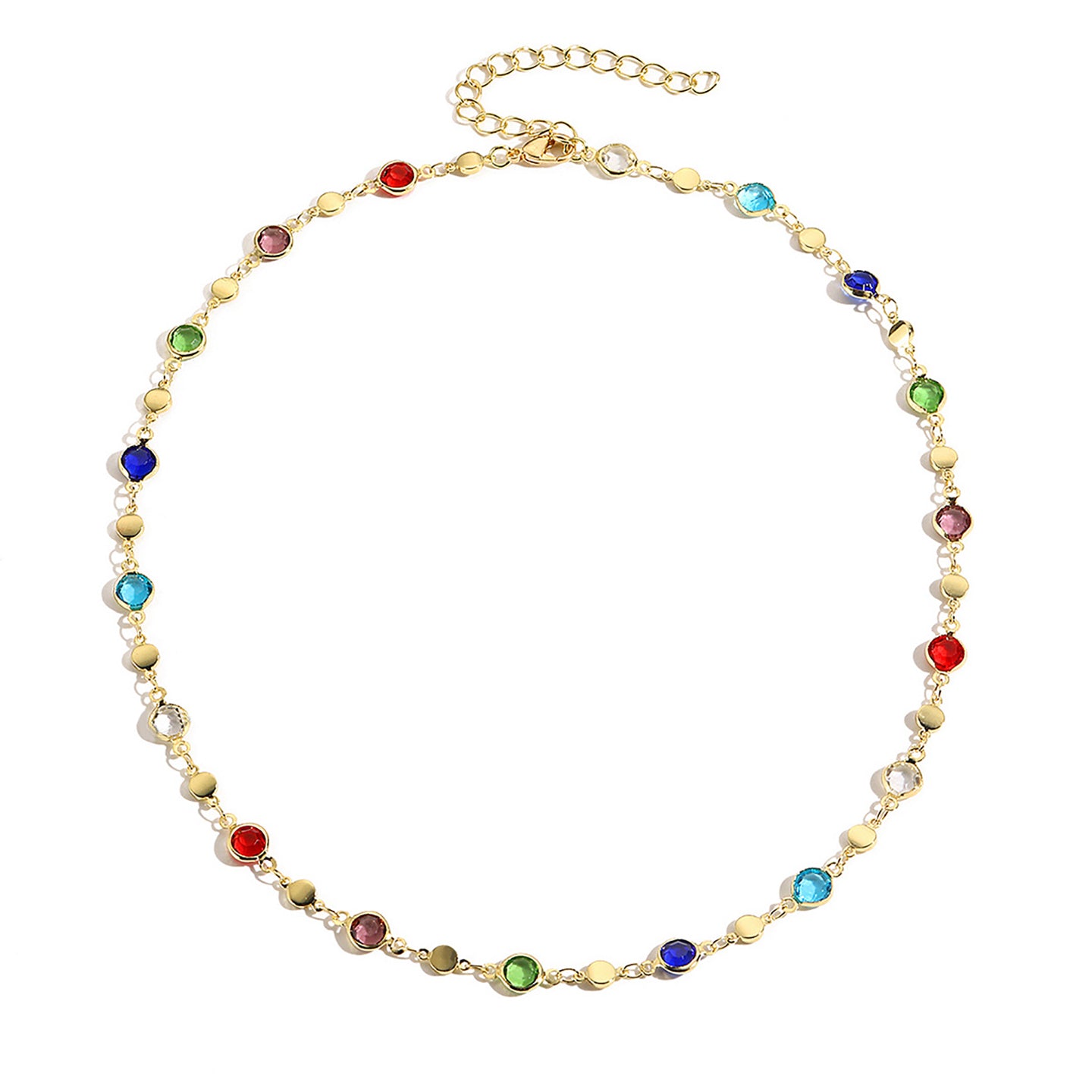 Blue & Red Gold-Plated Artificial Beads Beaded Enamelled Chain