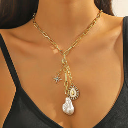 White Gold-Plated Artificial Beads Beaded Chain