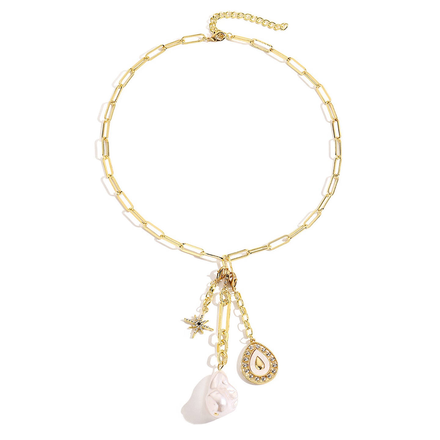 White Gold-Plated Artificial Beads Beaded Chain