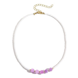 Purple Gold-Plated Artificial Beads Beaded Enamelled Chain