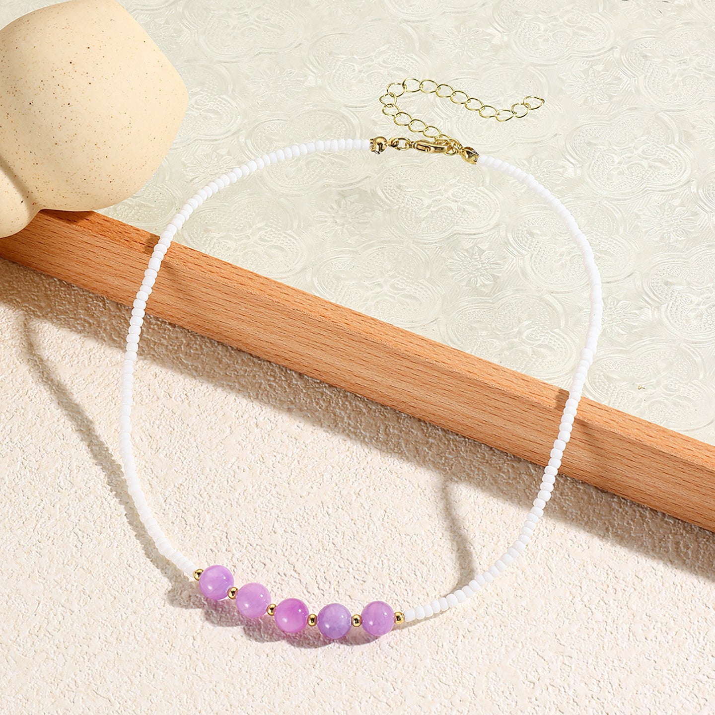 Purple Gold-Plated Artificial Beads Beaded Enamelled Chain