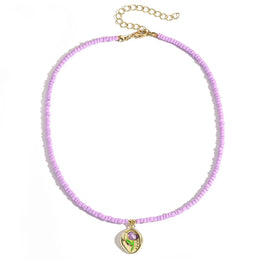 Purple & Green Artificial Beads Beaded Gold-Plated Chain