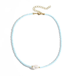 Gold-Plated Artificial Beads Studded Enamelled Chain