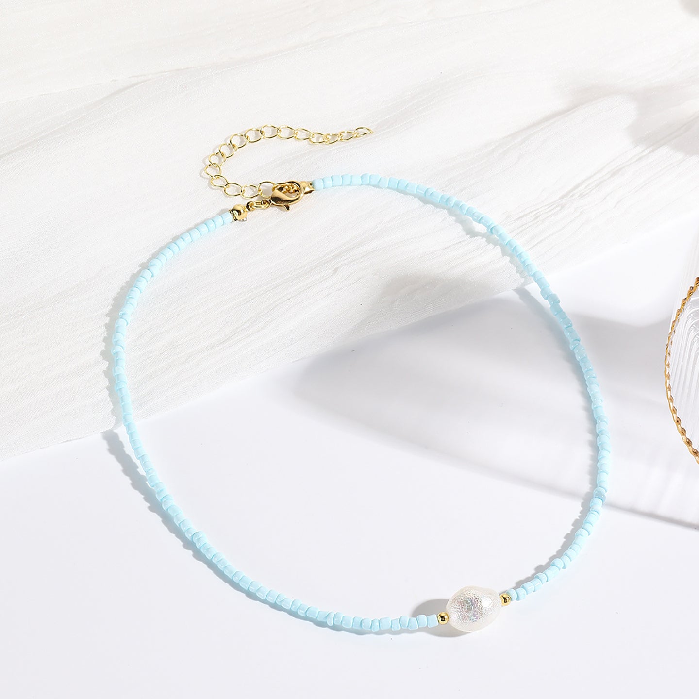 Gold-Plated Artificial Beads Studded Enamelled Chain