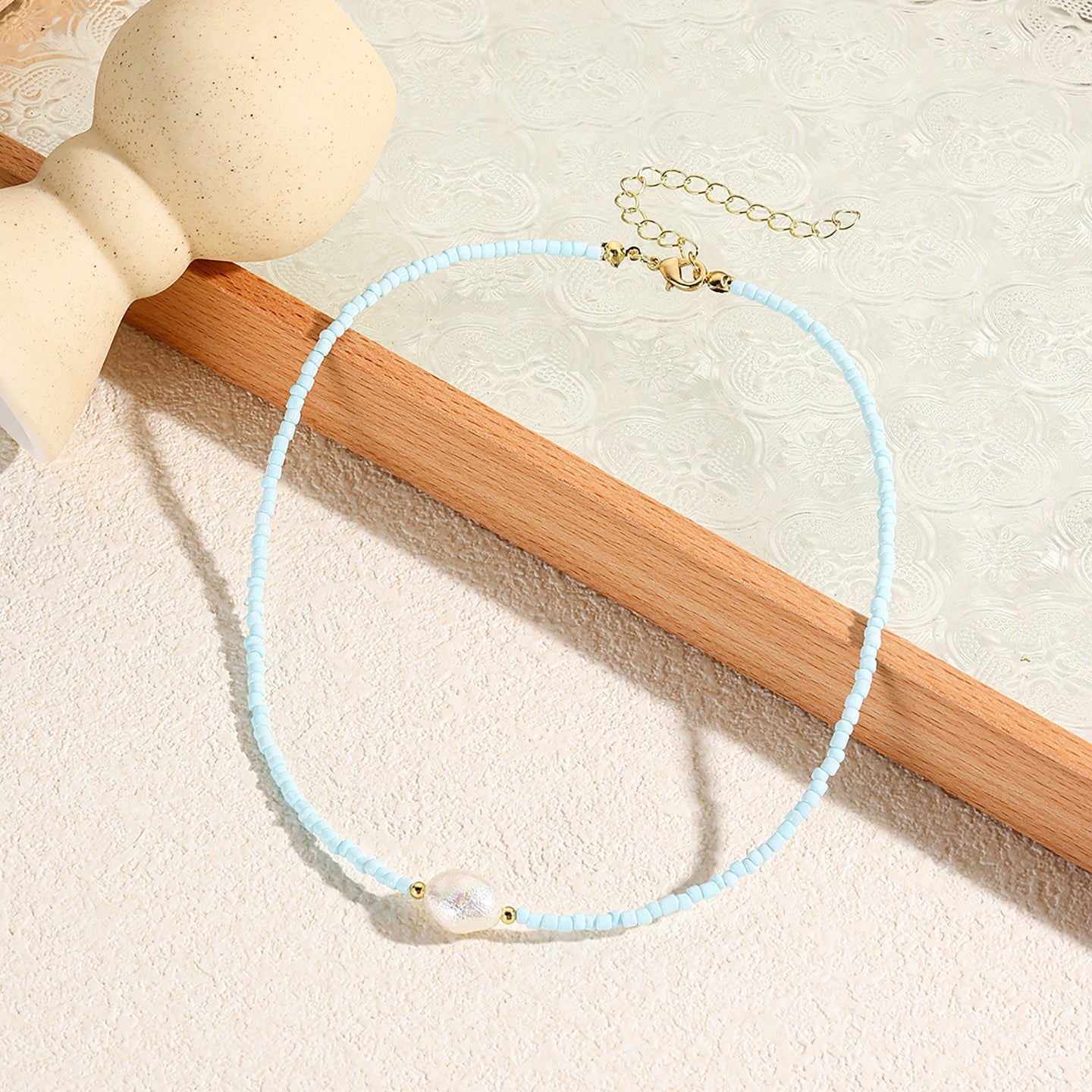 Gold-Plated Artificial Beads Studded Enamelled Chain