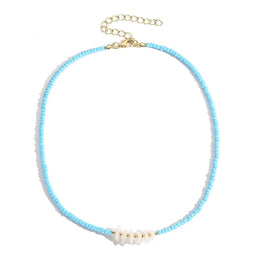 Blue & White Gold-Plated Enamelled Chain