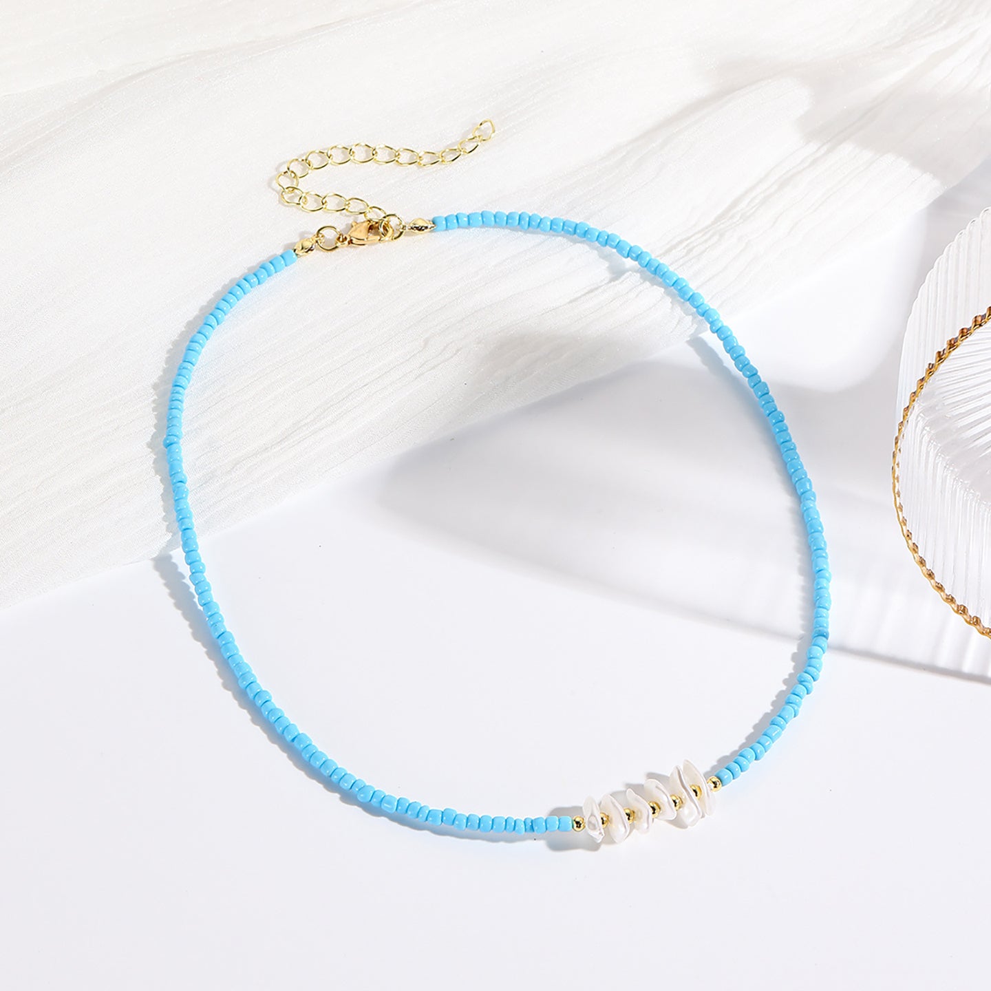Blue & White Gold-Plated Enamelled Chain