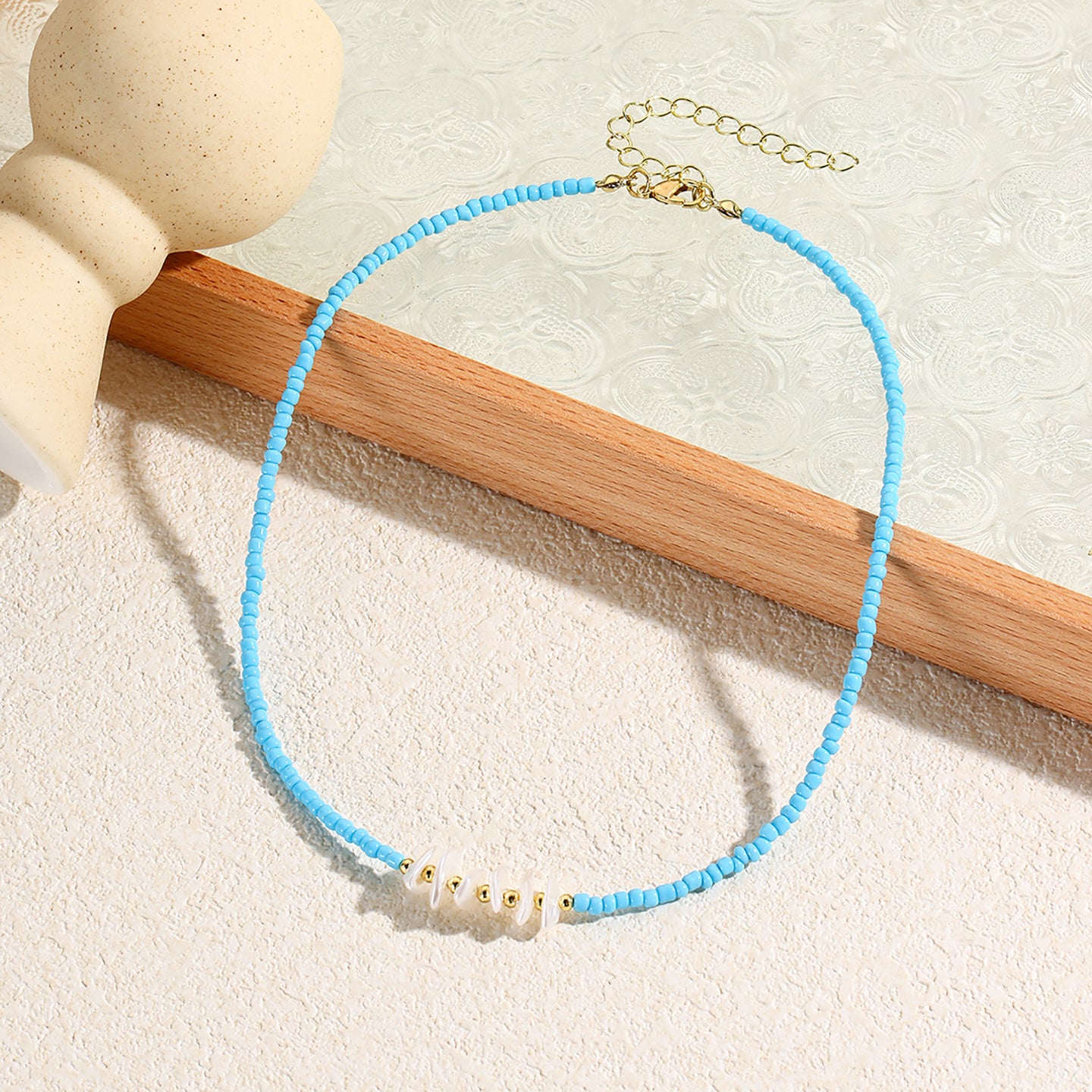 Blue & White Gold-Plated Enamelled Chain