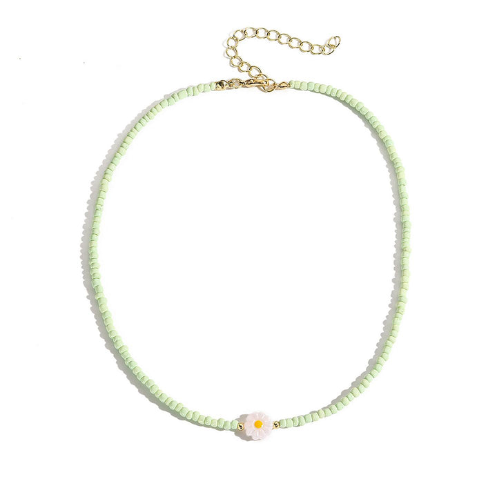 Green & White Gold-Plated Artificial Beads Beaded Enamelled Chain