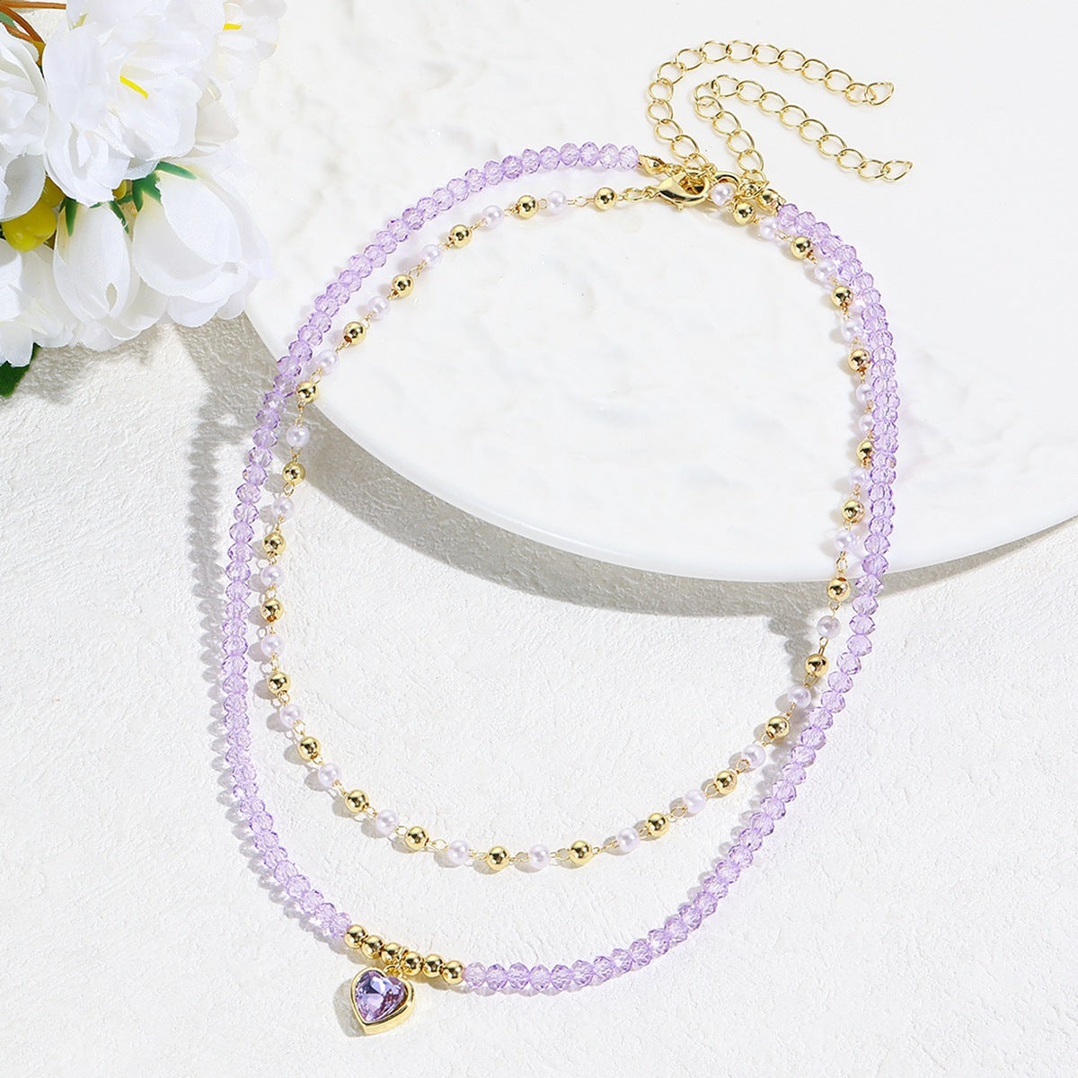 Gold-Plated Stones Studded & Beaded Statement Necklace
