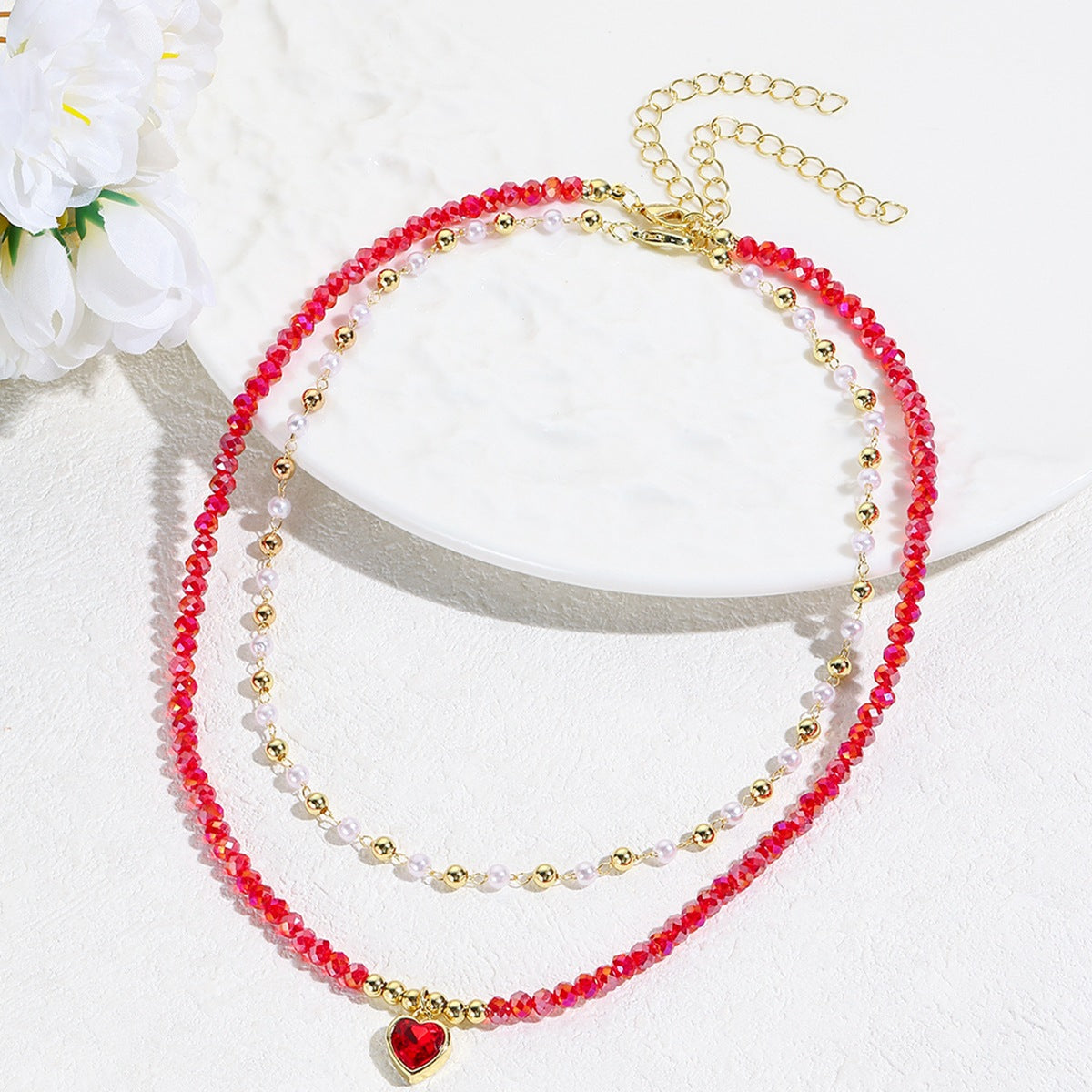 Gold-Plated Artificial Stones Beaded Necklace